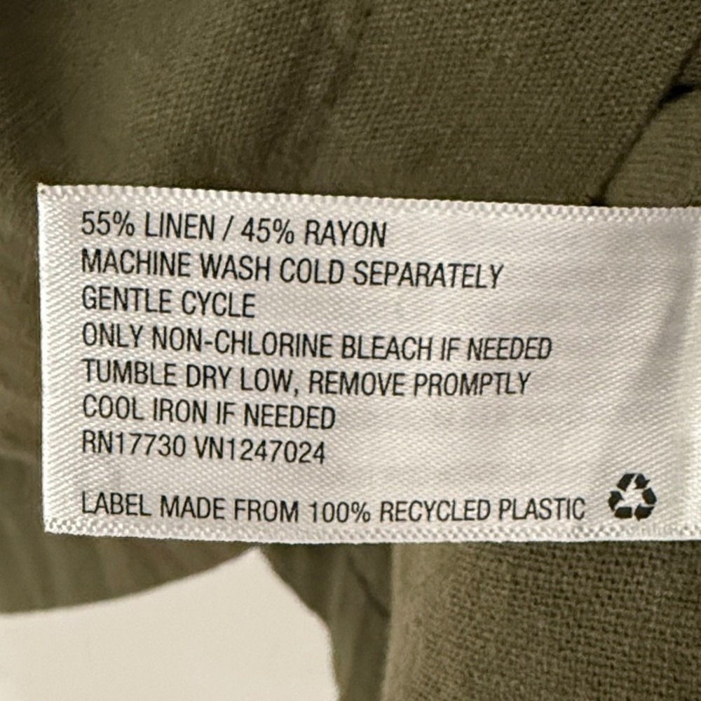 Universal Thread Olive Green Linen Blend Babydoll Dress V-Neck Pockets Size M - Picture 4 of 8
